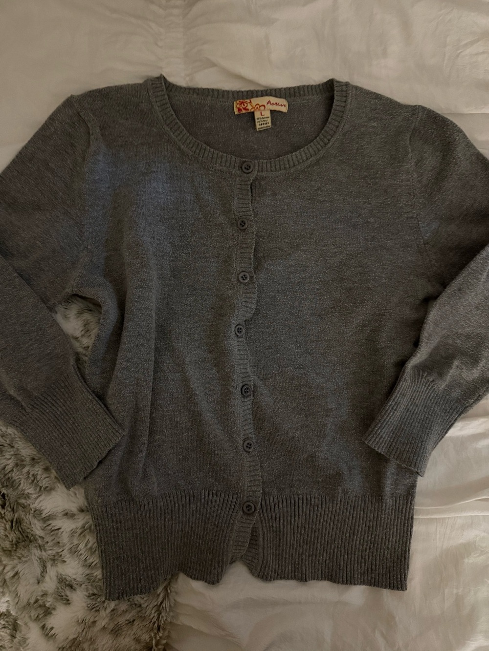 Active USA Gray Button-Front Women's Cardigan Sweater